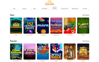 The Casimba casino homepage