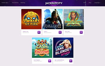 JackpotCity casino games lobby.