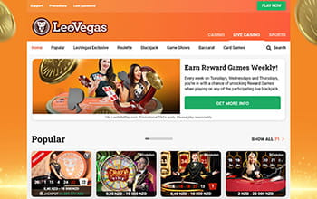 LeoVegas casino homepage