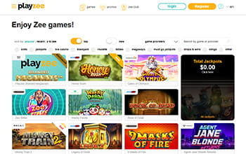 The Playzee casino homepage