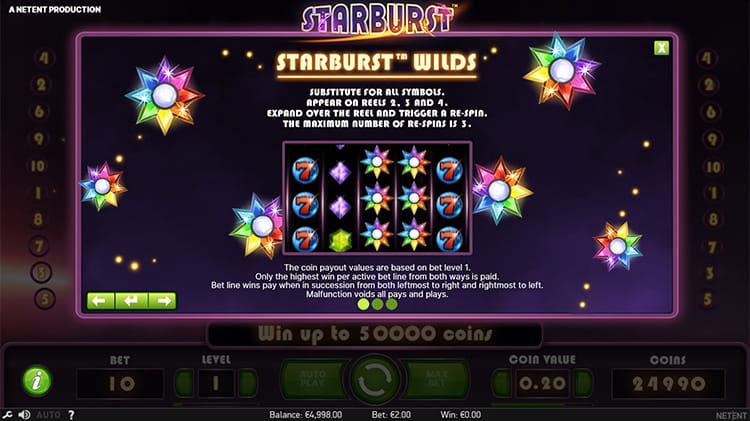 Starburst Paytable