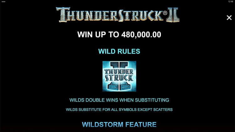 Thunderstruck II Paytable